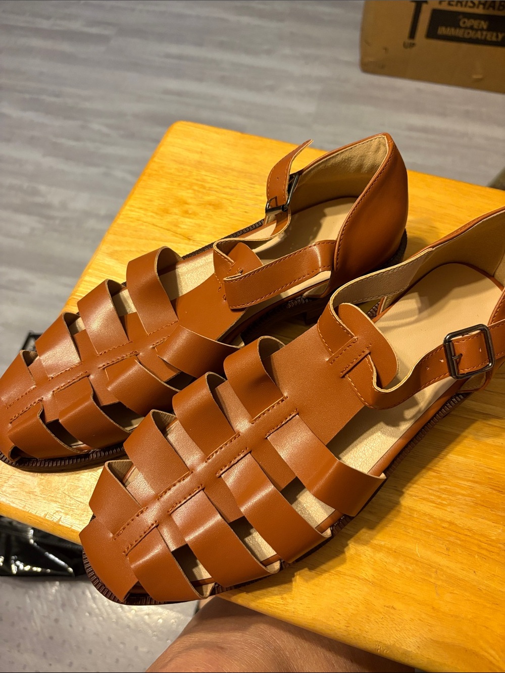 Mens Tan Leather Weave Fisherman Sandals